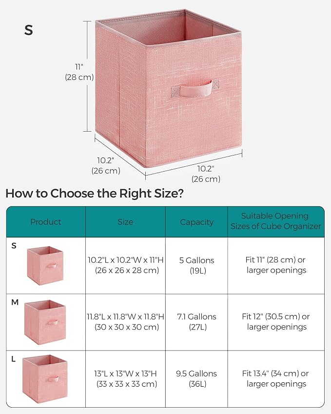 SONGMICS Storage Cubes, 11-Inch Non-Woven Fabric Bins with Double Handles, Set of 6, Closet Organizers for Shelves, Foldable, for Clothes, Jelly Pink UROB026R01 - Image 6