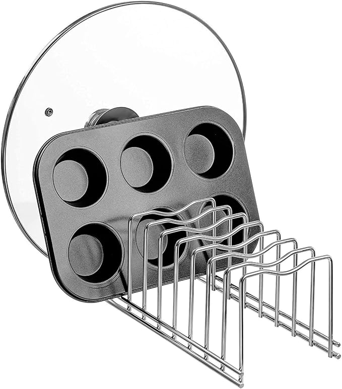 SANNO Dish Drying Rack with Stainless Steel Utensil Holder Large Dish Rack Drainer Lid Organizer Plate Drying Rack, Lid Holder Kitchen Pot Lid Rack Holder - Image 3