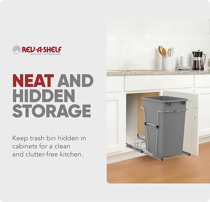 Rev-A-Shelf Pullout Trash Can for Kitchen Cabinets, Silver Waste Bin, 35 Qt | Large Capacity Garbage/ Recycling Waste Container, Heavy Gauge Metal Wire Construction w/Full Extension Slides, RV-12KD-17C S - Image 5