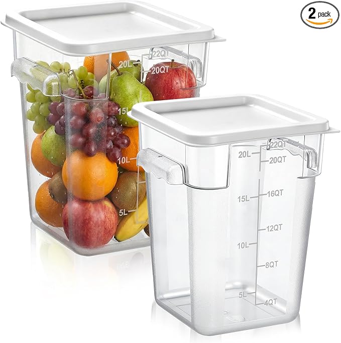FoldTier 2 Pieces Square Food Storage Containers Polycarbonate Clear food Container with Lid Commercial Storage with Graduations for Commercial Kitchen Dough Marinating Meat(White,22 Qt) by FoldTier