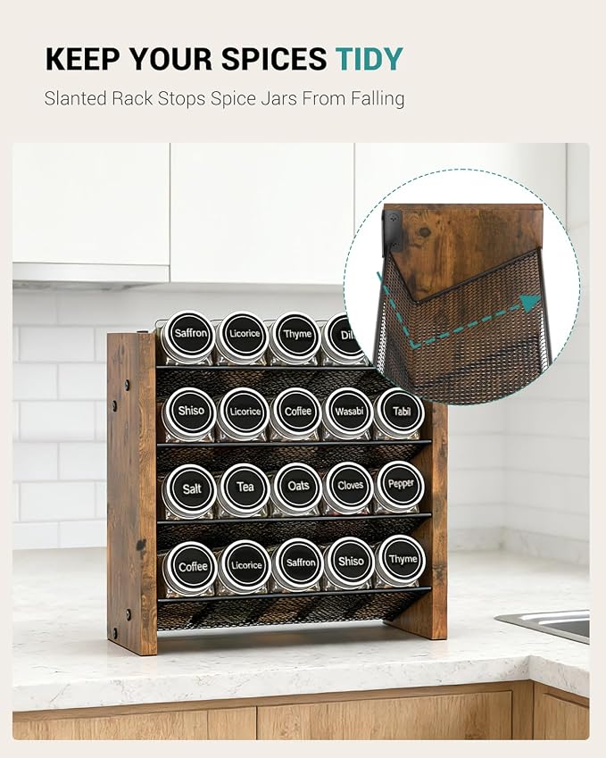 NESAPTO Spice Rack Organizer for Cabinet, Wood 4-Tier Vertical Seasoning Organizer, Wall Mount or Countertop Spice Shelf, Holds 20 Jars (No Jars Included), 10.3" W x 10.3" H - Image 3