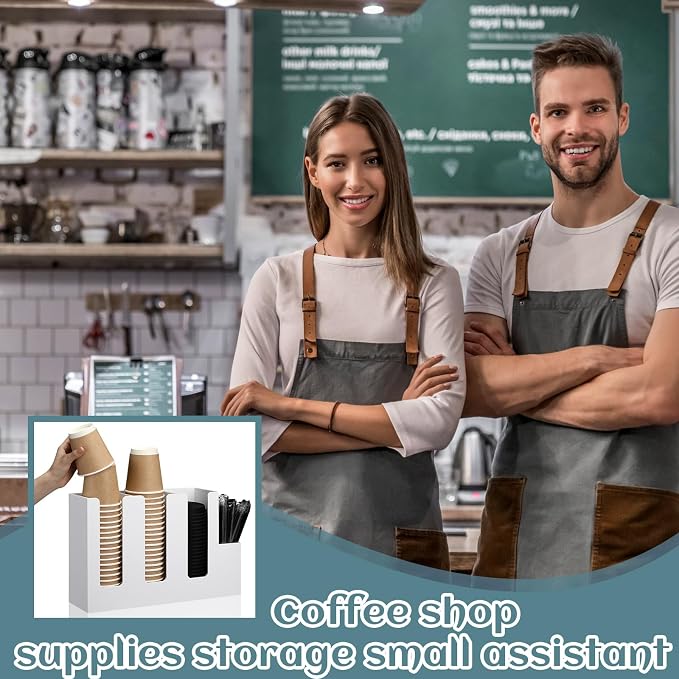 4 Compartments Acrylic Coffee Cup and Lid Storage Organizer Holder Disposable Paper Cup Dispenser Organizer Plastic Lid Holder Accessories for Kitchen Bar Shop Party Supplies (White) - Image 6
