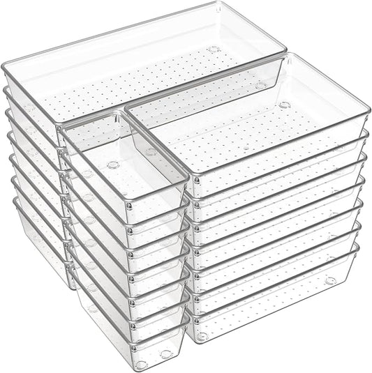 21 Pack Large Clear Plastic Drawer Organizer Trays | BPA-Free Acrylic Organizer Bins for Large Kitchen Utensils, Bathroom, Makeup, Jewelries, Office Desk, School Supplies, Perfume by Criusia