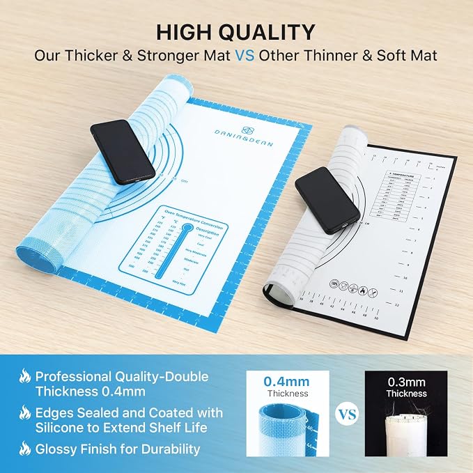 DANIA & DEAN 36"x24" Large Durable Silicone Baking Mat for Pastry and Bread | Non-Slip & Non-Stick Mat with Measurements, for Pizza, Pie Crust, Dough Rolling, Pasta & Sourdough, Reusable Counter Sheet - Image 5