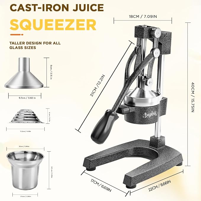 Manual Lemon Juicer Squeezer – Hand juicer Cast Iron | Heavy Duty Commercial-grade Hand Press, Orange Citrus Squeezer, Citrus Fruit Juicer -Stainless Steel,Easy to Clean Dark Grey - Image 2