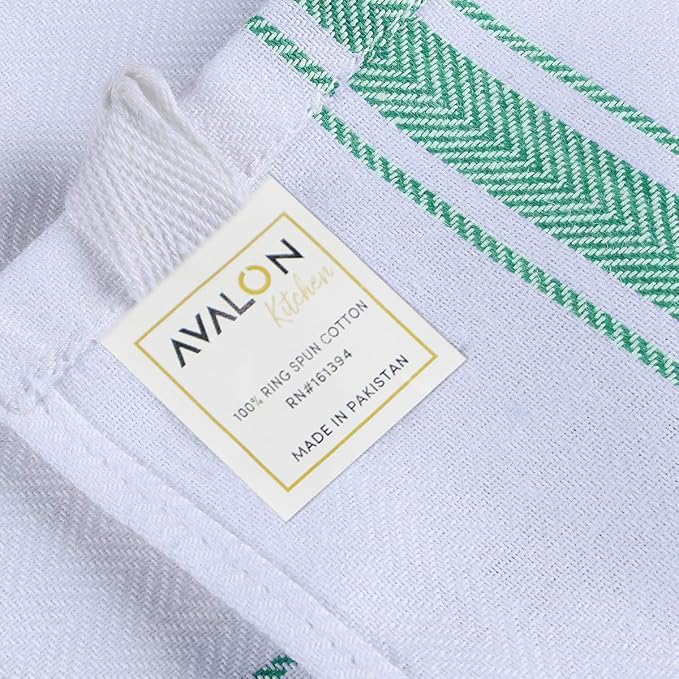 Dish Towels 30 Pack Green Stripe 100% Cotton Kitchen Towel 15x25 Inch Tea Towels, Bulk Dish Cloths for Washing Dishes, Kitchen Rags for Drying Dishes - Image 7