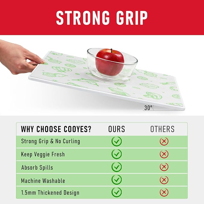 Cooyes Refrigerator Liners, Premium Absorbent Fridge Mats Non-Slip Washable, 12" x 24" Refrigerator Shelf Liners and Mats for Glass Shelves & Kitchen Cabinets, Non-Adhesive(6 PCS Green Veggie) - Image 4