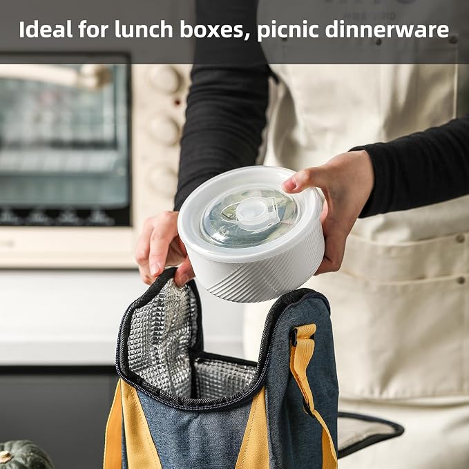 Ceramic Nesting Bowls with Lid, Microwave Safe, Set of 2, White | Food Storage Containers for Work Lunch Picnic Camping Meal Prep Soup Salad Cereal Leftovers - 5 & 6 Inch, 20 & 32 oz - Image 6