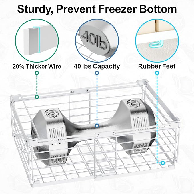 Freezer Organizer Bins - Wire Baskets for Frozen Food, 4 Pack White | For 10 to 20 Cu. Ft Chest Freezers, Stackable Deep Freezer Organizer Bins with Handles, Easy Food Access and Restocking - Image 5