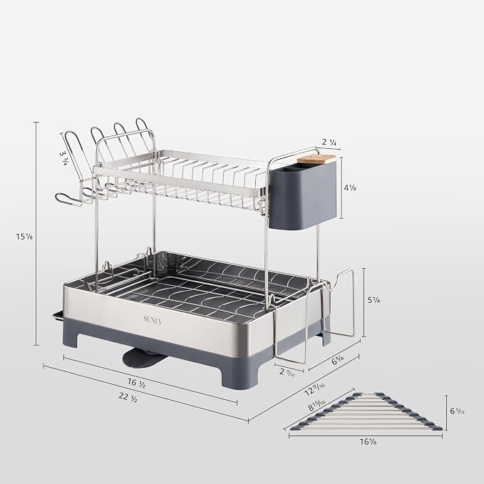 Large Dish Drying Rack, Multipurpose 2 Tier Dish Racks for Kitchen Counter, 304 Stainless, Extra Large Drain Board, Gray - Image 6