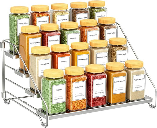 RCHYFEED 4 Tier Spice Rack Organizer,Adjustable Spice Rack,Chrome,1 Pack | Tiered Spice Organizer, Easy Visibility, Suitable for Cabinet, Countertop, Pantry and Cupboard Kitchen Storage by RCHYFEED