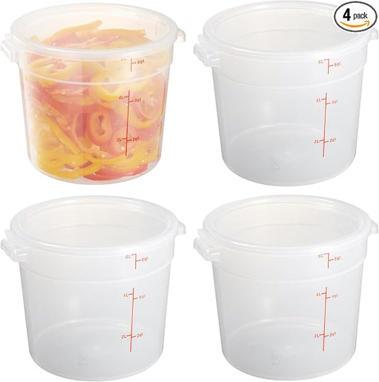 6 Quart Translucent Round Food Storage Container with Lid, Pack of 4 – NSF Listed, BPA-Free, Commercial-Grade Polypropylene, Freezer & Dishwasher Safe, Non-Stick, Easy-Read Graduations by CURTA