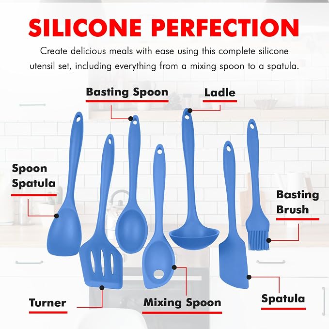 Chef Craft 7 Piece Blue Premium Silicone Kitchen Tool Set (42081) - Image 4