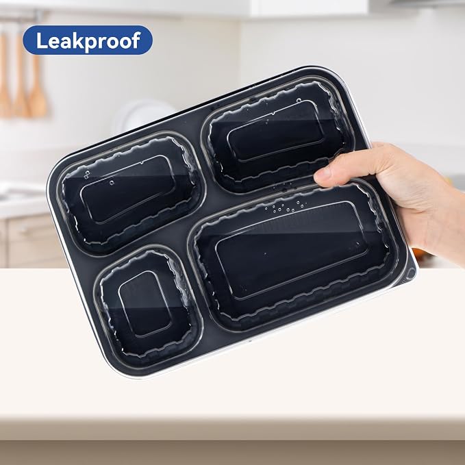 To Go Containers 40 Pack 34oz - Shrink-Wrapped Ready to Use | 4-Compartment Leak-Resistant No Pre-Wash | BPA Free Shatterproof Flexible PP | Microwave Safe, Catering & Leftover Storage - Image 4