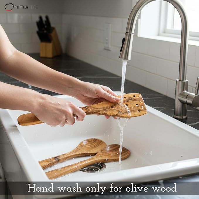 Tramanto Olive Wood Utensil Set - 5 Piece Spatula and Spoon Wooden Cooking Tools, 12 Inch Long, Rustic Hand Made with Gift Box - Image 7