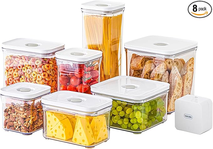 VAKUEN Premium Airtight Food Storage Containers Mega 8P/Set. Total 46.11cup, 7pcs Container and Vacuum Sealer. Smart One-Click Seal Lid, Patented Double Silicone Lining, 100% Leak Proof, BPA-FREE by Vakuen