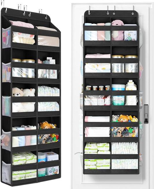 Yecaye 5-Tier Over The Door Organizer Dual-Column, 80lbs Load Over the Door Storage of 10 Compartments, Heavy Duty Door Organizer Hanging for Bedroom Closet Nursery Bathroom Pantry, Black, 2 Pack by Yecaye