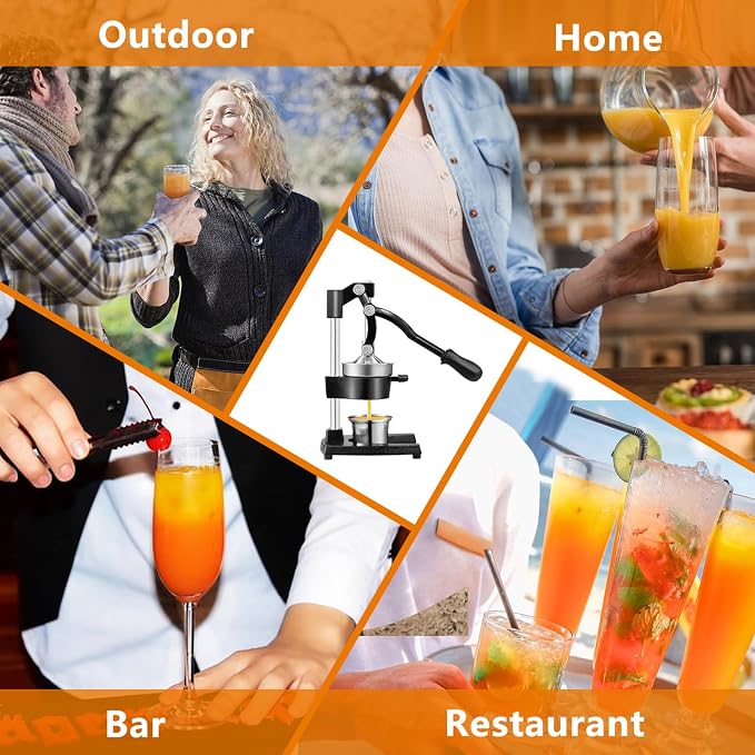 TONGCHANT Cast Iron Manual Juicer for Orange Lemon Lime Pomegranate &Citrus | Heavy Duty Orange Juicer Squeezer, Hand Press Juicer, Citrus Press, Stainless Steel Cup, Easy to Clean, Black - Image 7