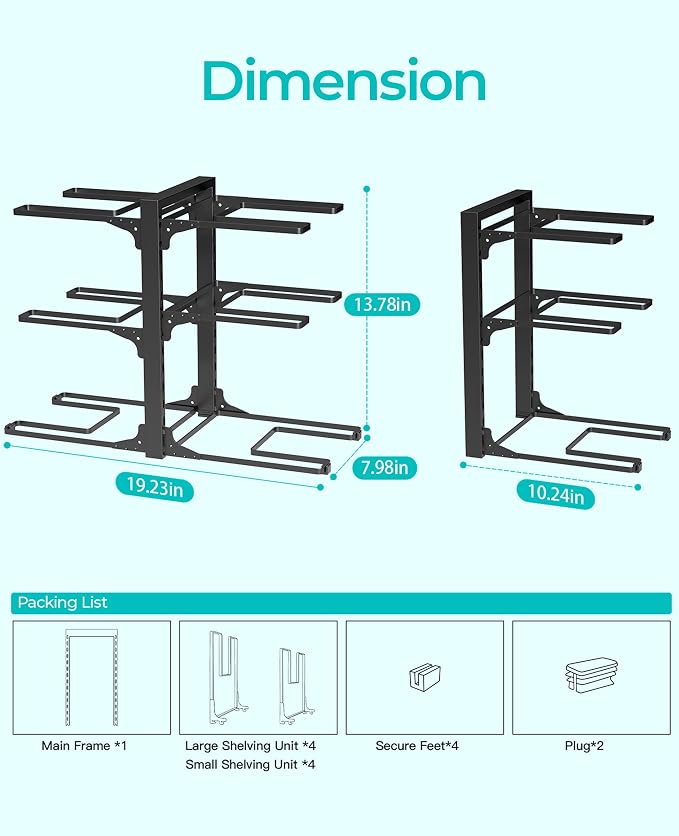 Pots and Pans Organizer Under Cabinet 13.8", 6-Tier Adjustable Rack | 2 DIY Modes, Tool-Free Assembly, Max 90 Lbs, Fits Cast Iron Pans, Dutch Ovens & Heavy Cookware, For Kitchen Cabinets - Image 4