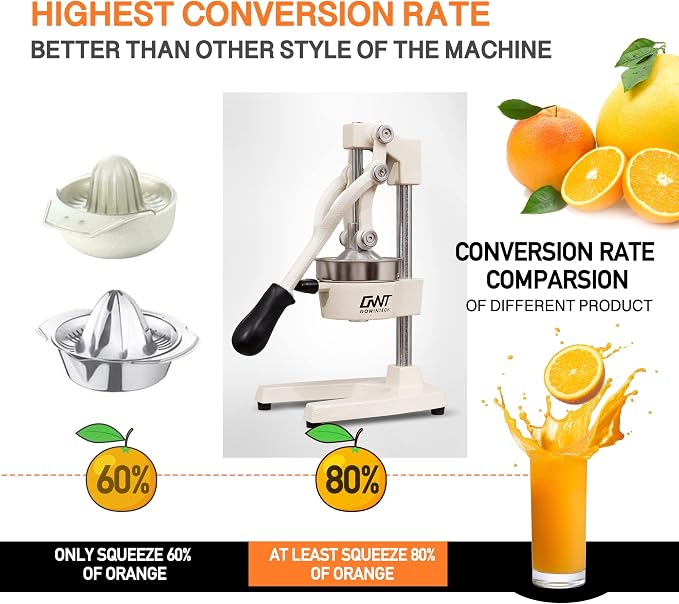 Commercial Heavy Duty Cast Iron Hand Press Manual Orange Citrus Lemon Lime Grapefruit Pomegranate Fruit Juice Squeezer Machine with Stainless Steel Cup White - Image 3