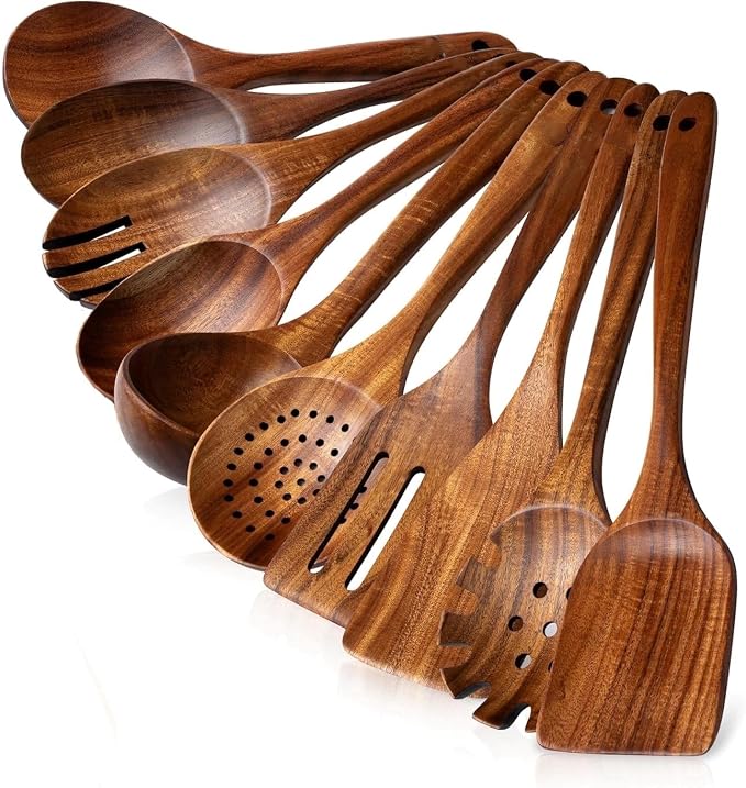 Wooden Spoons for Cooking -10 Pcs Cooking Utensils Set with Smooth Finish, Durable Teak Wood Kitchen Utensils Set, Nonstick Cooking Utensils, Lightweight, Heat-Resistant, Comfort Grip Kitchen Utensils by Unknown