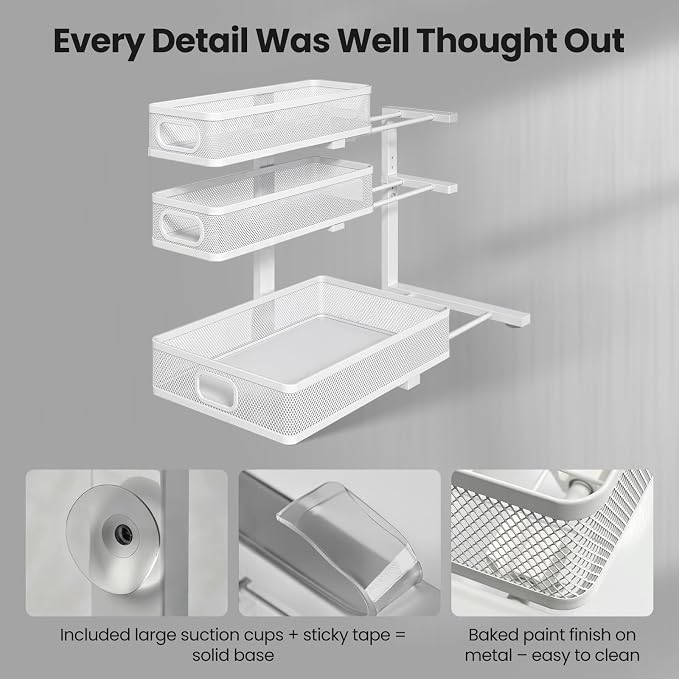 Under Sink Organizer, 3-Tier Pull Out Cabinet Organizer with Drawer Stops, Height Adjustable Slide Out Storage Rack for Kitchen Bathroom Pantry Laundry Room Organization, 2 Pack - Image 5