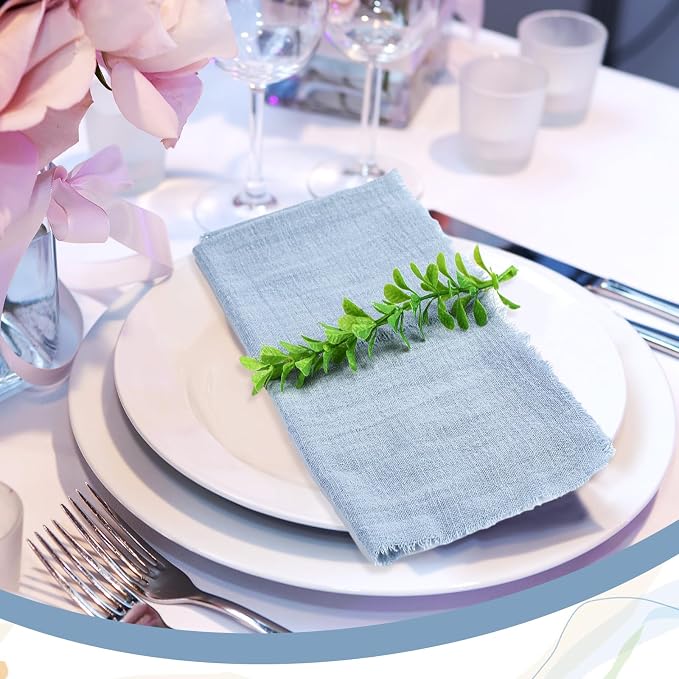 48 Pcs Cotton Linen Cloth Napkins with Fringe 16.5 x 16.5 Inch Square Rustic Dinner Linen Napkins Bulk for Wedding Party Banquet Dinner(Dusty Blue) - Image 7