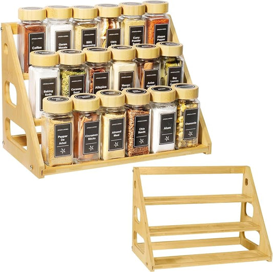 Spice Rack, Tiered Spice Rack Organization for Cabinet Holds 18 Spice Jars | 3 Tier Bamboo Display Spice Shelf for Countertop by FIKWO