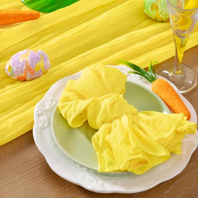 DeZerlor Lemon Yellow Washable Cheesecloth Napkins Set of 12 for Party | Reusable Summer Cloth Napkins Bulk, for Wedding Bridal Baby Shower Dinner Cocktail Birthday Home, 21x21 Inches by DeZerlor