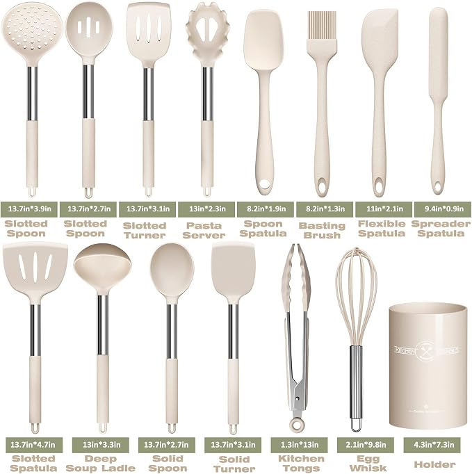 Stainless Steel Kitchen Cooking Utensil Set, Umite Chef 15 pcs Utensils - Nonstick Cookware Set Spatula -Kitchen Gadgets Tools Gift - Image 2