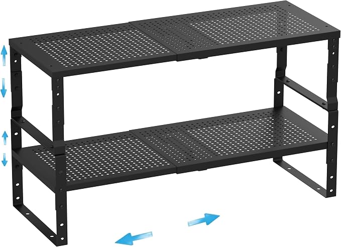 Expandable,Adjustable & Stackable Spice Rack, Cabinet Kitchen Countertop Shelf Organizer,Metal Pantry Storage Shelves - Space-Saving Storage Solution(2Packs/Black/Large) by Goodqualityproducts