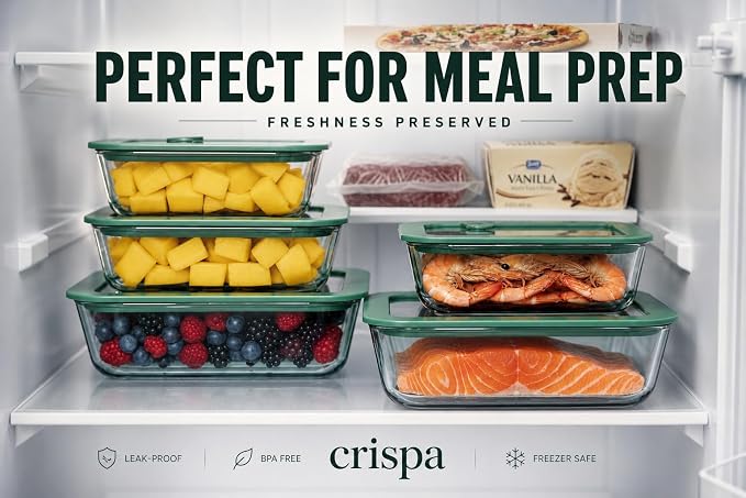 Crispa 8-Piece Teal Square Glass Food Storage Containers with Silicone Glass Lids – 100% Plastic-Free (2x 40oz, 2x 20oz) – Leakproof, Airtight, Freezer, Microwave and Dishwasher Safe - Image 7