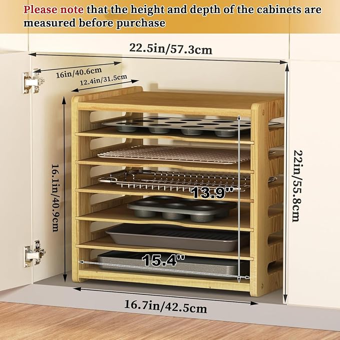 7 Tier Wood Tray Dividers for Cabinets, Cookie Sheet Organizer for Cabinet | Premium Wood, Multiple Sizes, Saving Space, Vertical Tray Dividers for Storing pans, Baking trays, Cutting Board - Image 2