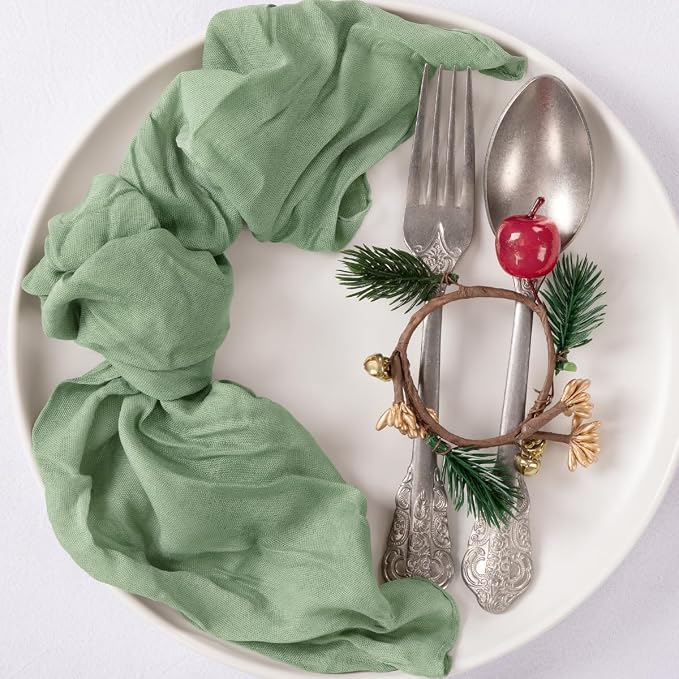 Cloth Napkins Set of 10 21"x21" Reusable Cheesecloth Napkins Sage Green | Boho Rustic Dinner Napkins Washable Gauze Table Napkins Cloth Hemmed Edges for Wedding Bridal Shower Family Gathering Decor - Image 6