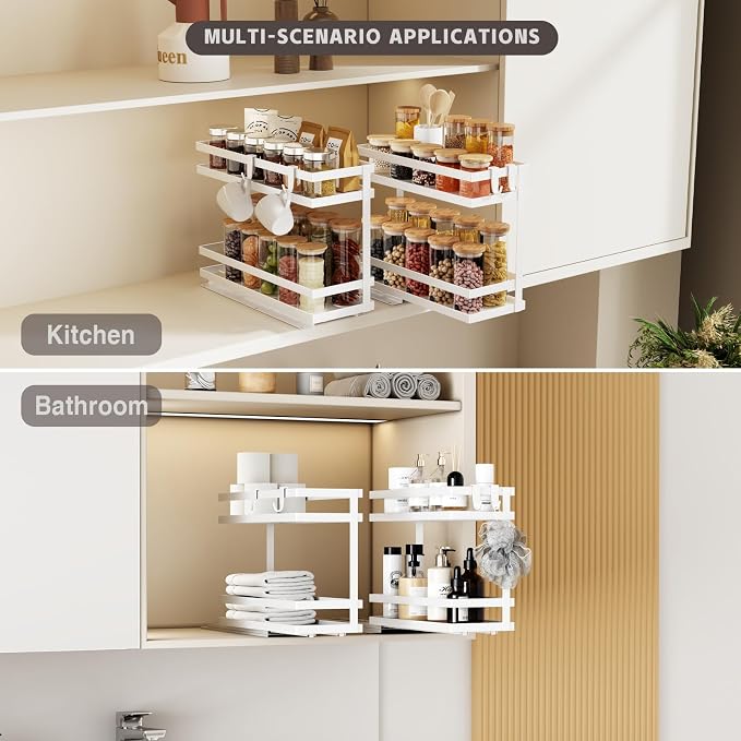 Magheo Pull Out Spice Rack Organizer for Cabinet, 4 Pack Metal Seasoning Organizer Slide Out Spice Storage Shelf No Assembly Vertical Spice Rack Pullout for Kitchen & Bahthroom No Drill(2 Tier,White) - Image 8