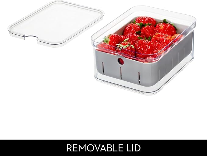 iDesign Small Fridge Berry Bin with Removable Colander Basket and Lid - Set of 6 - Clear/Gray - Image 4