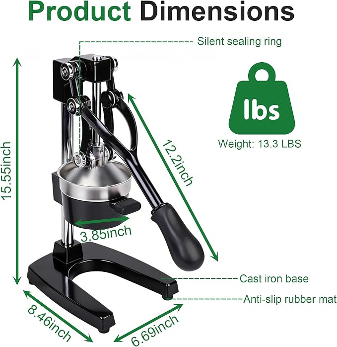Heavy Duty Cast Iron Manual Juicer, Labor-Saving Lever Citrus Press for Orange Lemon Pomegranate, High Yield Hand Press Fruit Squeezer, Commercial Countertop Juicer with 500ml Stainless Steel Cup - Image 6
