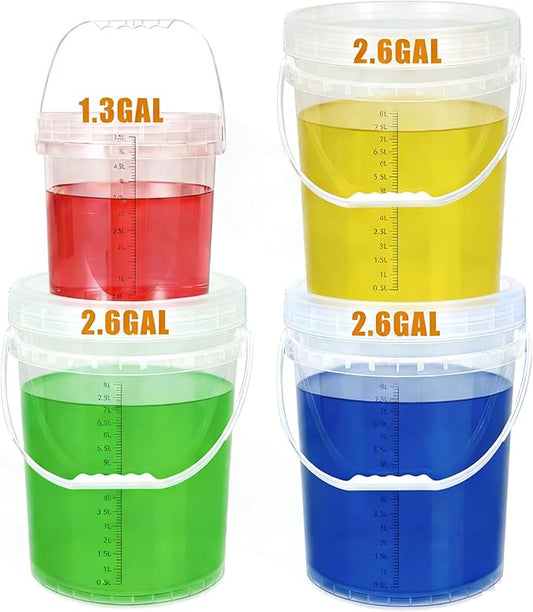 3 Pack 2.6 Gal & 1.3 Gallon Bucket with Lid, Clear Plastic Food Storage Containers, Food Grade Buckets with Lids for Ice Cream, Dog Food, Water, Large Quart Container with Handle by UMETASS