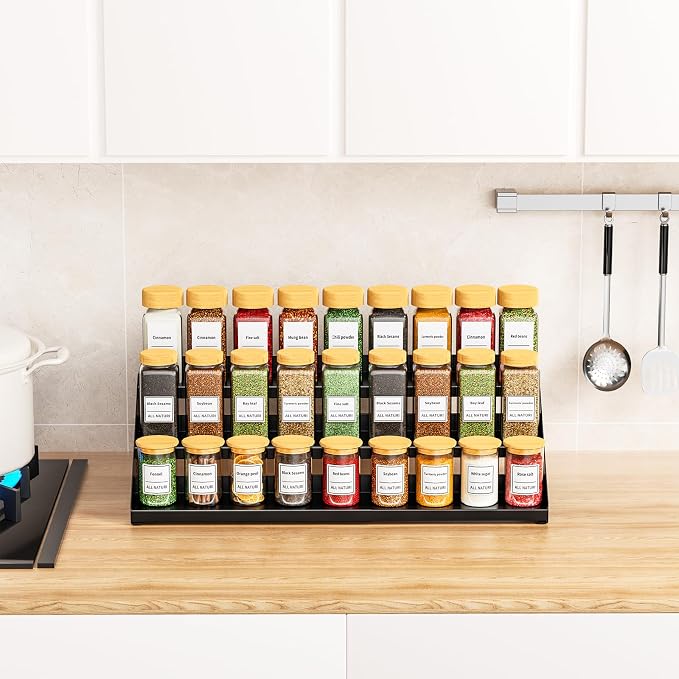 RCHYFEED 3 Tier Spice Rack Organizer for Cabinet,Expands 13.4 to 21.8 Inch | Black, Height Adjustable Metal Spice Rack, Display Shelf Ideal for Cabinet, Countertop and Pantry Spice Organization - Image 2