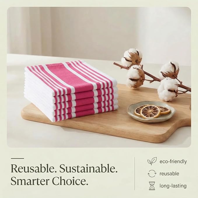Urban Villa Kitchen Towels Cotton Dish Towel 20”x30” (Set of 6) Fuchsia White - Image 8