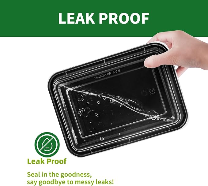 58oz Meal Prep Containers, 50 Pack Disposable Food Storage Boxes with Lids | Heavy Duty, Single Compartment, Leakproof Lids, BPA Free, Microwave Freezer Safe, Plastic To Go Bento Boxes for Lunch Takeout - Image 3