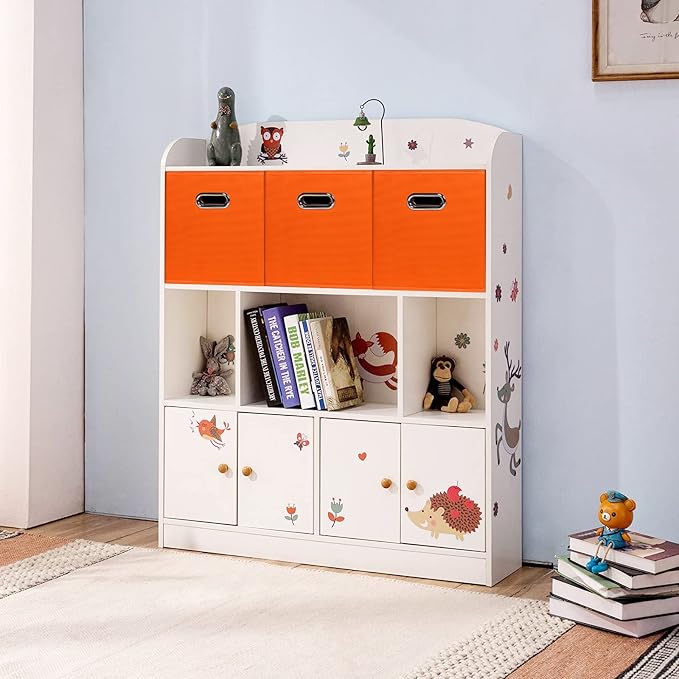Black Fabric Cubby Storage Bins,13x13x13 Inches ,Cube Organizer Bin Foldable Storage Boxes with Dual Handles Fabric Organizer Box and collapsible Storage basket,Set of 6,Orange - Image 5