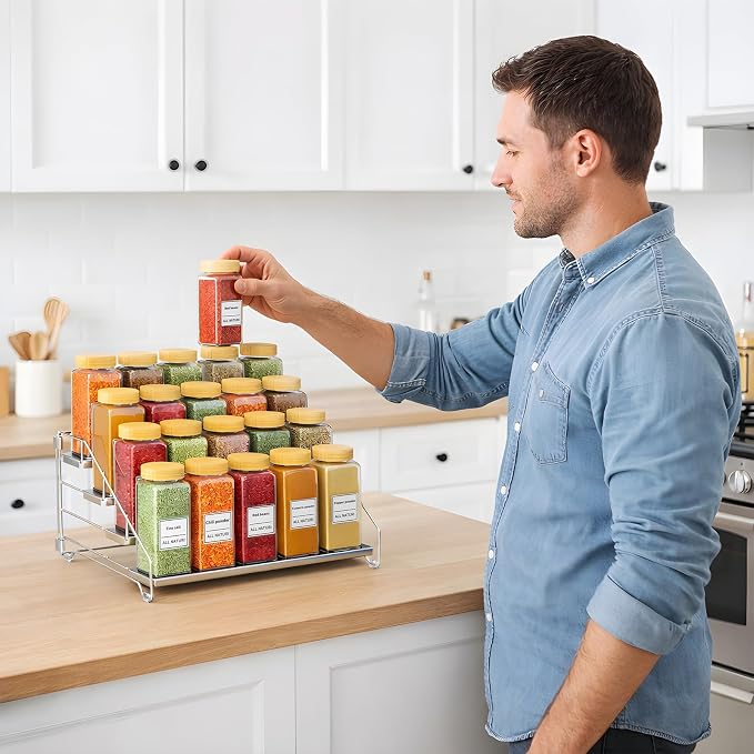 RCHYFEED 4 Tier Spice Rack Organizer,Adjustable Spice Rack,Chrome,1 Pack | Tiered Spice Organizer, Easy Visibility, Suitable for Cabinet, Countertop, Pantry and Cupboard Kitchen Storage - Image 2