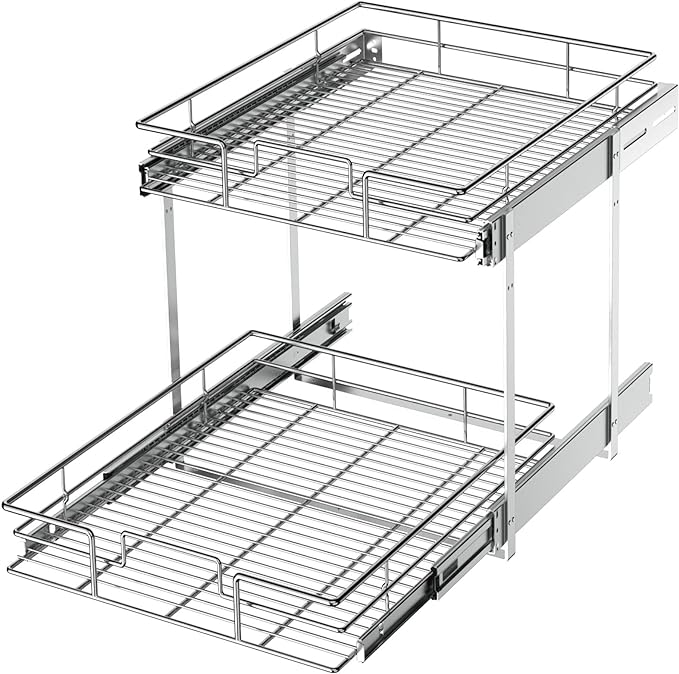 LOVMOR 2 Tier Individual Pull Out Cabinet Organizer 20" W x 21" D, Slide Out Kitchen Cabinet Storage Sliding Shelves by LOVMOR