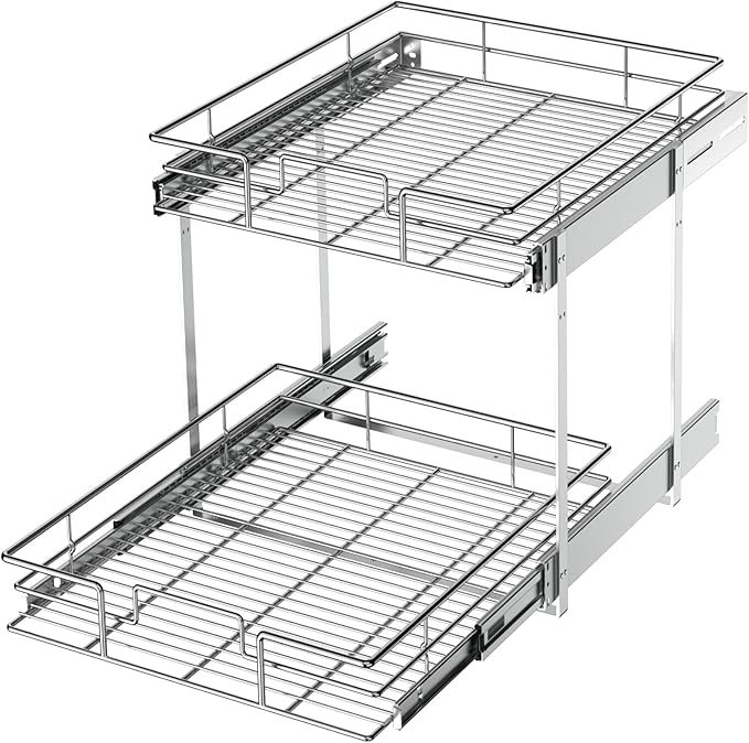 LOVMOR 2 Tier Individual Pull Out Cabinet Organizer 14½" W x 21½" D, Slide Out Kitchen Cabinet Storage Sliding Shelves by LOVMOR