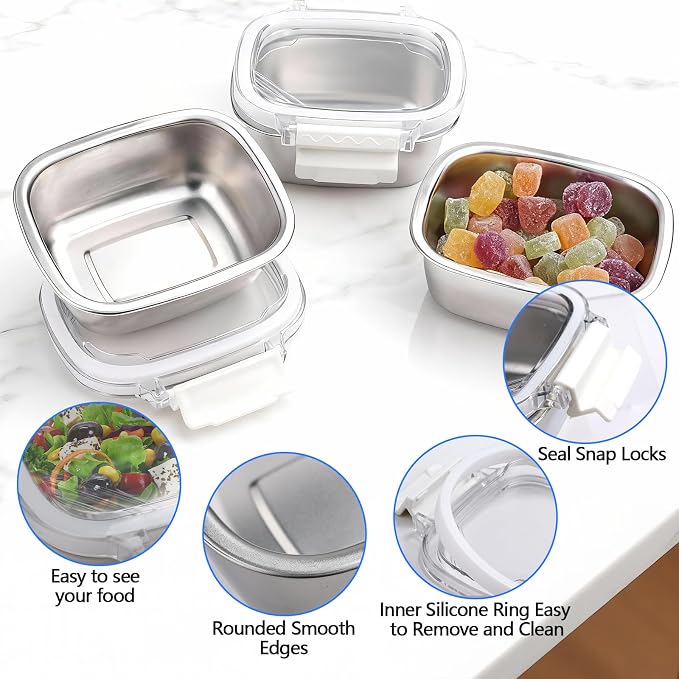 5 Piece 250ml/8.oz Stainless Steel Containers with Lids | Food Storage Containers Leakproof Lunch Small Snack Boxs, Reusable Meal Prep Containers Suitable for Dips, Condiments, Snacks - Image 4