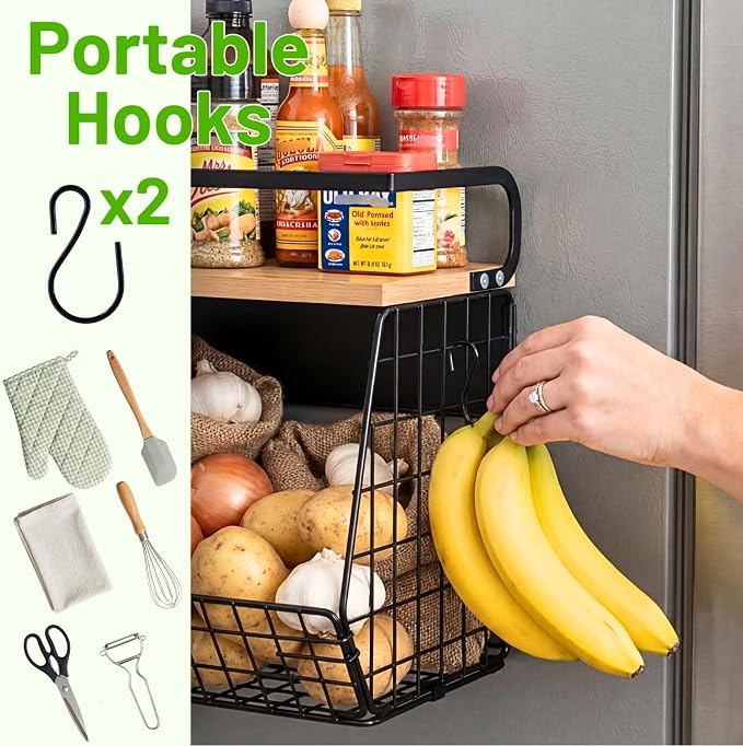 Magnetic Shelf for Fridge with Wood Lid, Fruit Potato and Onion Storage Bins, Pantry Organizers & Storage, Large Container Magnetic Spice Rack for Refrigerator, Kitchen Counter, Cabinet - Image 6