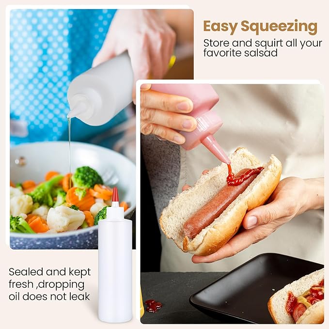 Yaomiao 30 Pack 16 oz Plastic Squeeze Bottles for Condiments Sauces Empty Leak Proof Squeeze Bottles Squirt Containers with Red Tip Cap for Ketchup, Condiments, Olive Oil, Glue - Image 4