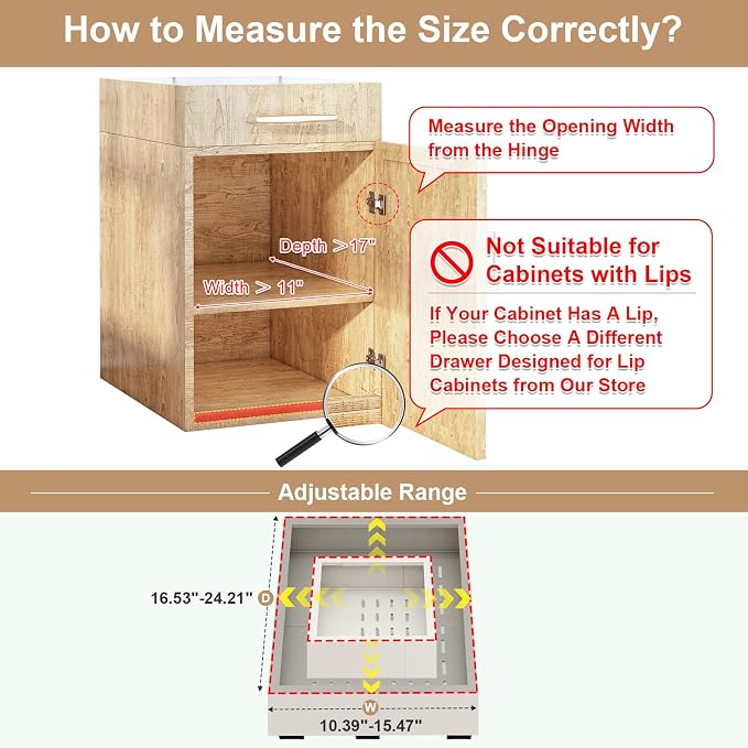 Fokyfok Pull out Cabinet Organizer,11"-16"W,17"-24"D,Expandable,Adhesive | No Drill,3 Rails,Adjustable Slide out Drawers for Kitchen,Pantry,Roll out Shelves,for Cabinets Without Lip,Bathroom,White,1PC - Image 2