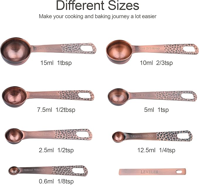 Copper Measuring Cups and Spoons Set 14, Stainless Steel Measure Cups and Spoons Set for Baking & Kitchen, 6 Metal Metric Measuring Cups and 7 Measuring Spoons 1 Leveler for Dry & Liquid - Image 6